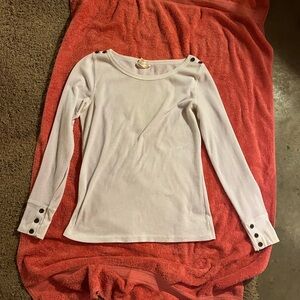 Chic White Long Sleeve Women's Top with Button Accents